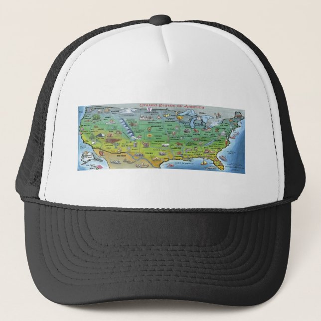 Gorra De Camionero Mapa del dibujo animado de los E.E.U.U. (Anverso)