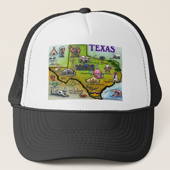 Gorra De Camionero Mapa del dibujo animado de TEJAS (Anverso)