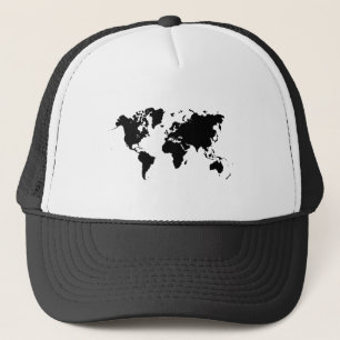 Gorra De Camionero Mapa del mundo - Negro