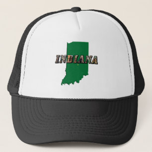 Gorra De Camionero Mapa estatal de Indiana y texto de imágenes