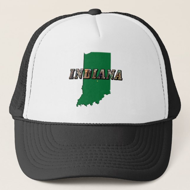 Gorra De Camionero Mapa estatal de Indiana y texto de imágenes (Anverso)