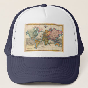 Gorra De Camionero Mapa Mundial 1780 Planisferio Antiguo de Bonne
