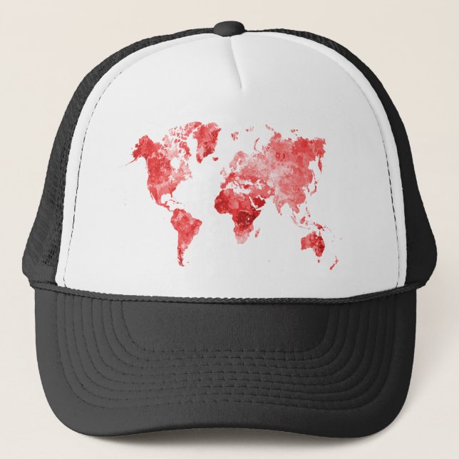 Gorra De Camionero Mapa mundial de la acuarela rojo (Anverso)