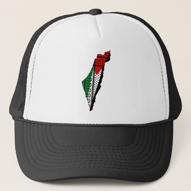 Gorra De Camionero Mapa palestino con bandera y patrón de Keffiyeg (Anverso)