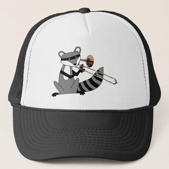 Gorra De Camionero Mapache que juega el Trombone (Anverso)