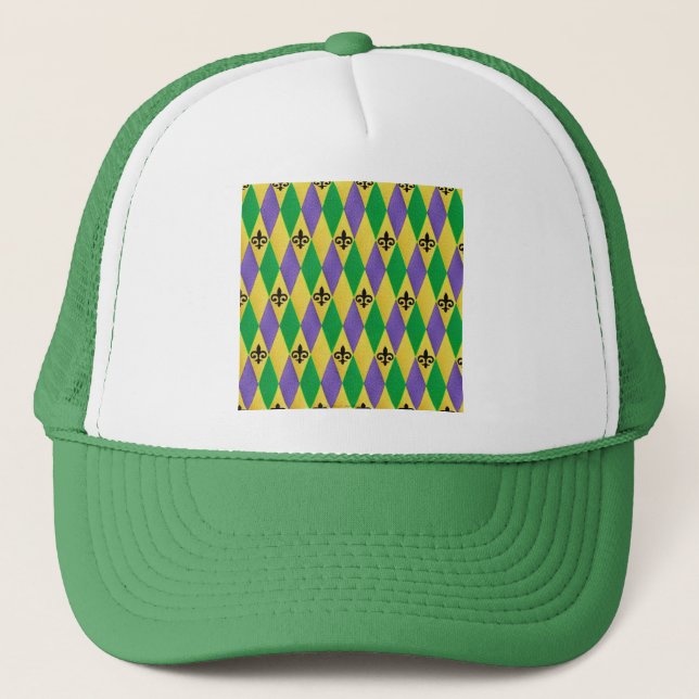 Gorra De Camionero Mardi Gras Harlequin Fleur De Lis (Anverso)
