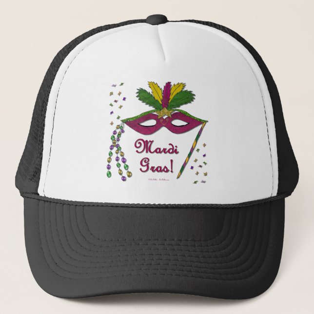 Gorra De Camionero Mardi Gras Mask Feather Beather (Anverso)