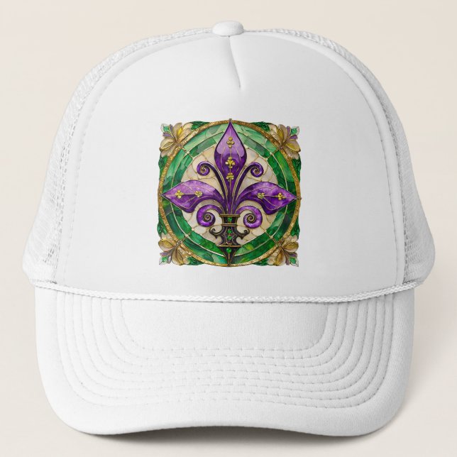 Gorra De Camionero Mardi Gras Sained Glass Fleur de lis (Anverso)