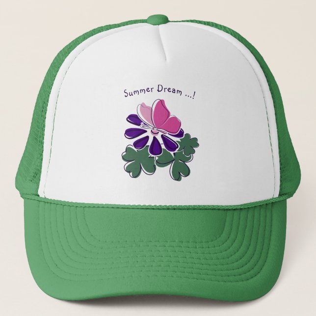 Gorra De Camionero Marea de mariposa rosa suave morada Doodle verano (Anverso)