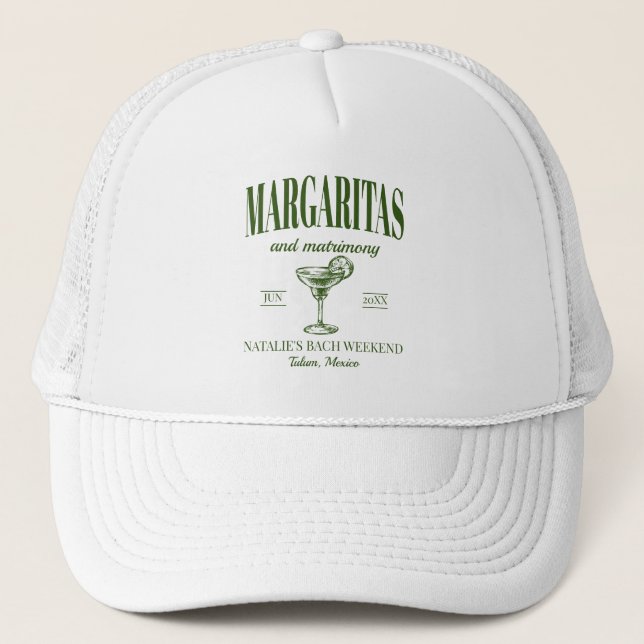 Gorra De Camionero Margaritas Y Bachelorette Personalizada De Matrimo (Anverso)