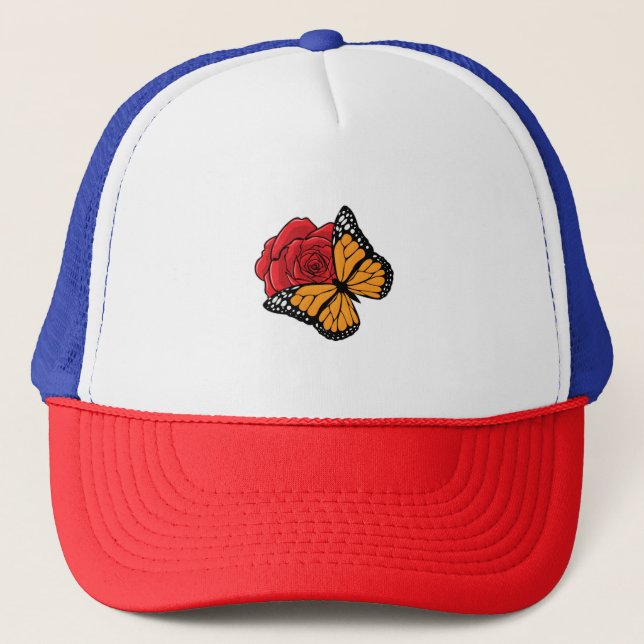 Gorra De Camionero Mariposa con Rosa (Anverso)