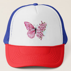 Gorra De Camionero Mariposa de flores con Sakura rosa