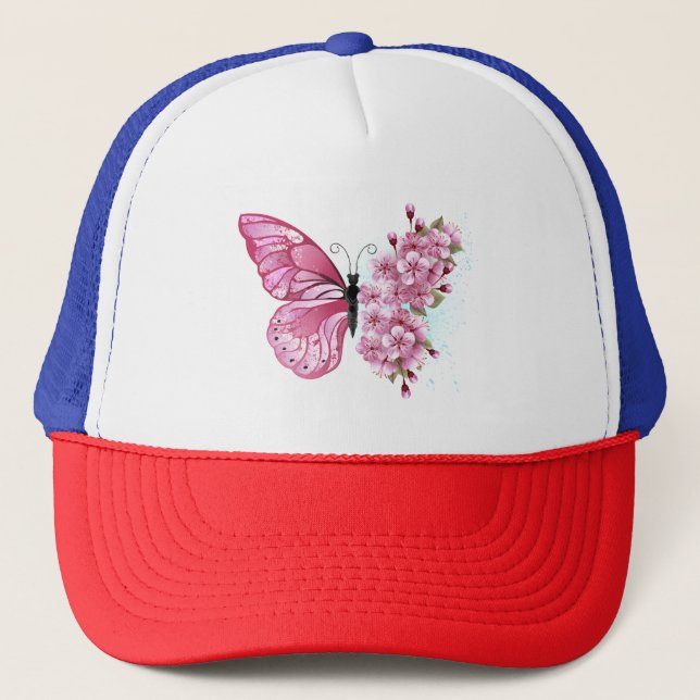 Gorra De Camionero Mariposa de flores con Sakura rosa (Anverso)