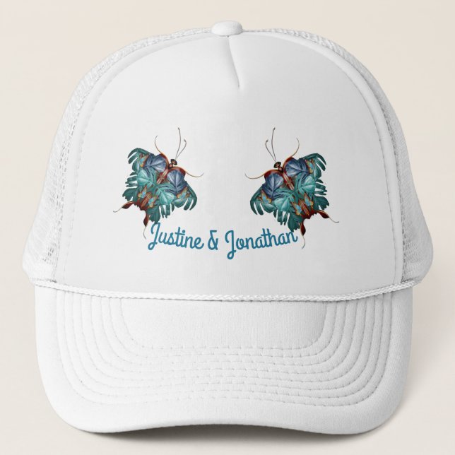 Gorra De Camionero Mariposas de paraídas/salpicaduras de turquesa tro (Anverso)