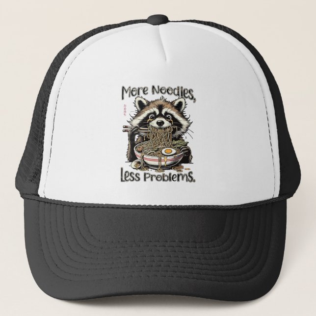 Gorra De Camionero Más fideos menos problemas mapache comiendo ramen (Anverso)