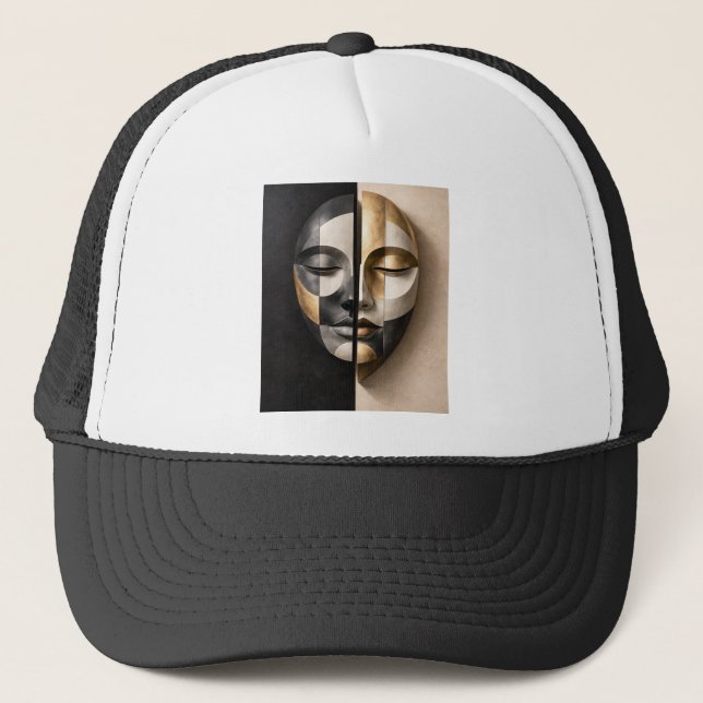 Gorra De Camionero Máscara de Dualidad – Rostro Abstracto Geométrico  (Anverso)