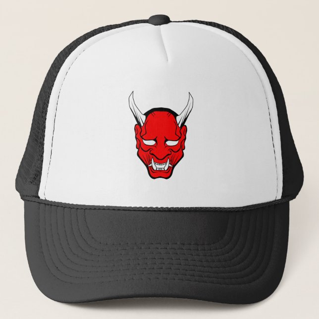 Gorra De Camionero Mascara de Hannya japonesa roja (Anverso)