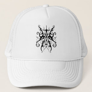 Gorra De Camionero Máscara Tribal Abstracta en Blanco y Negro Elegant