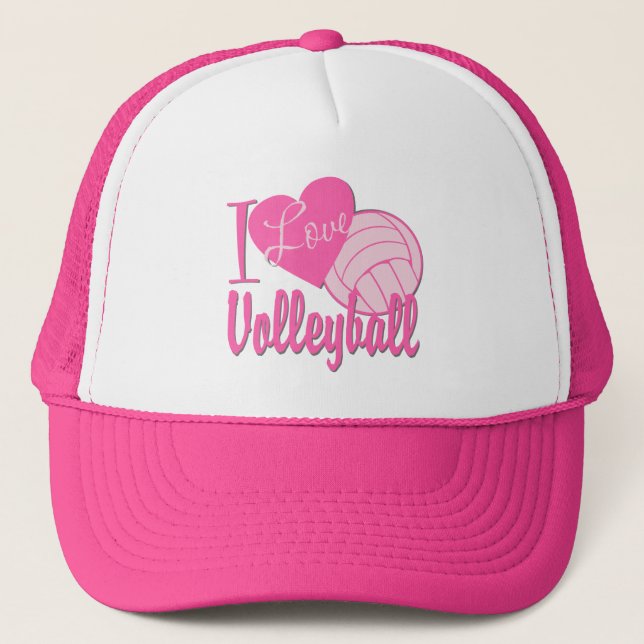 Gorra De Camionero Me encanta el voleibol rosado (Anverso)