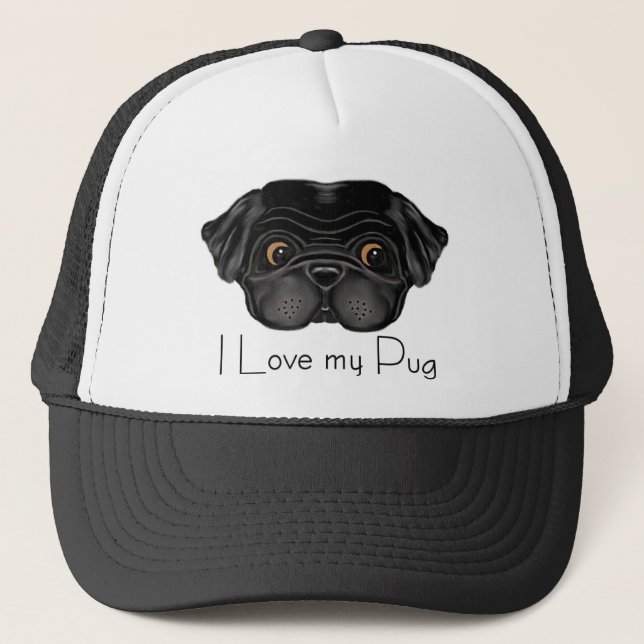 Gorra De Camionero Me encanta mi Black Pug Cute Black Pug y la cita d (Anverso)