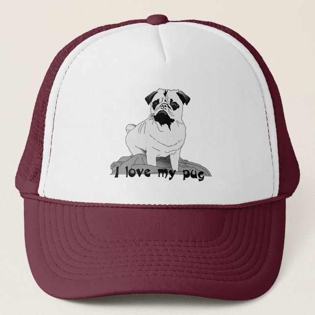 Gorra De Camionero ¡Me encanta mi pug! (Anverso)