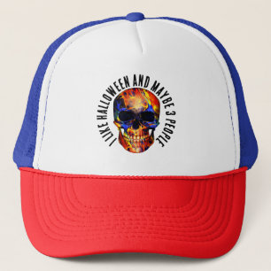 GORRA DE CAMIONERO ME GUSTA HALLOWEEN Y QUIZÁS 3 PERSONAS CALAVERA CO