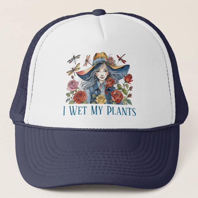Gorra De Camionero Me Mojé Mis Plantas - Chica Con Rosas (Anverso)