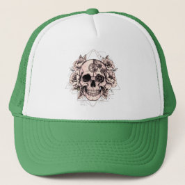 Gorra De Camionero "Mechanical Bloom" – Gothic Skull with Floral Gear