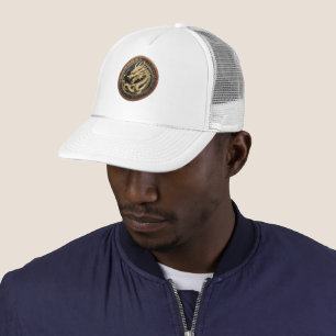 Gorra De Camionero Medallón de Dragón Oriental Sagrado de Oro