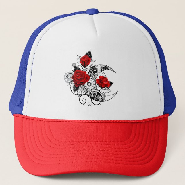 Gorra De Camionero Media luna mecánica con rosas rojas (Anverso)
