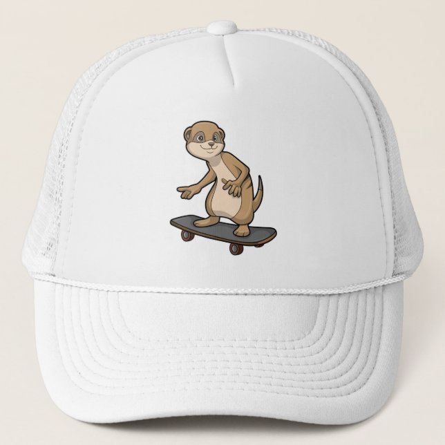 Gorra De Camionero Meerkat como Skater con Skateboard (Anverso)