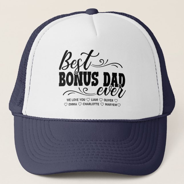 Gorra De Camionero Mejor Bono de Papá Nunca | Nombres de niños Person (Anverso)
