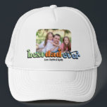 Gorra De Camionero Mejor foto de texto retro de papá<br><div class="desc">¡Este gorra fotográfico es un regalo perfecto para papá! El diseño presenta una foto con esquinas redondeadas y texto retro "mejor padre de la historia". Personaliza con los nombres de los niños.</div>