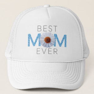 Gorra De Camionero Mejor Mamá Con Imagen Daisy Impresión (Azul V2)