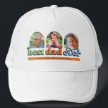 Gorra De Camionero Mejor Papa jamás retro texto 3 fotos<br><div class="desc">¡Un regalo perfecto para papá! El diseño presenta tres fotos con arcos con el texto retro "mejor padre de todos los tiempos". Personaliza con los nombres de los niños.</div>