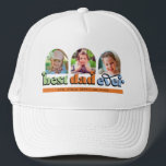 Gorra De Camionero Mejor Papa jamás retro texto 3 fotos<br><div class="desc">¡Un regalo perfecto para papá! El diseño presenta tres fotos con arcos con el texto retro "mejor padre de todos los tiempos". Personaliza con los nombres de los niños.</div>