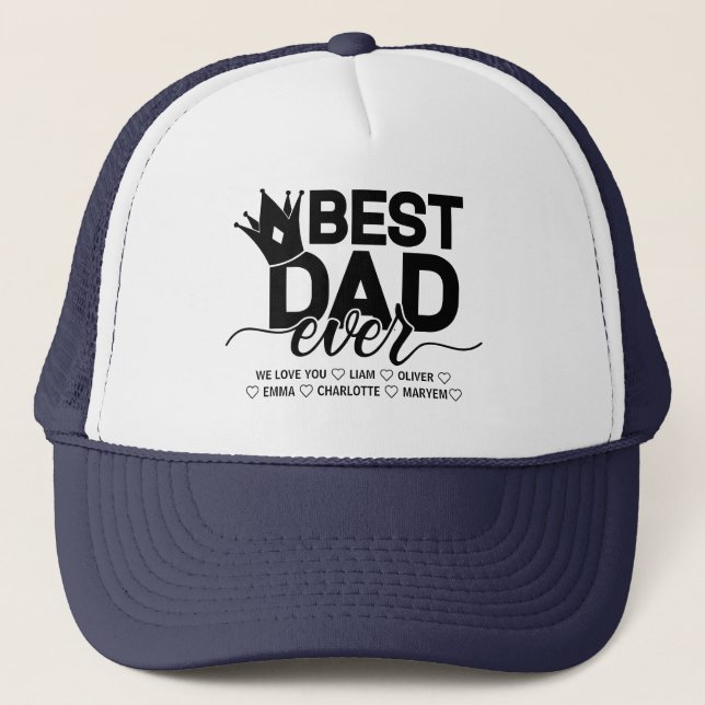 Gorra De Camionero Mejor Papá Nunca | Nombres de niños Personalizados (Anverso)