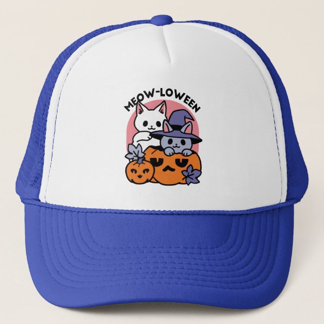 Gorra De Camionero Meow-Loween - Diseño de felinos Halloween (Anverso)