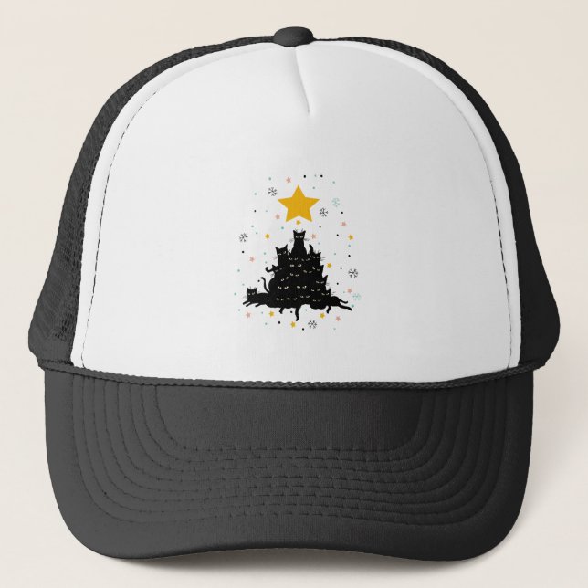 Gorra De Camionero Meowy Christmas tree , divertido árbol de navidad  (Anverso)