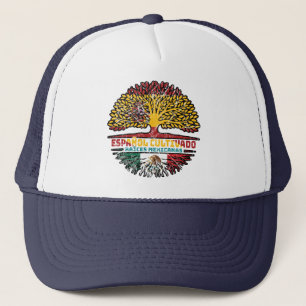 Gorra De Camionero México España México Bandera de las raíces de árbo