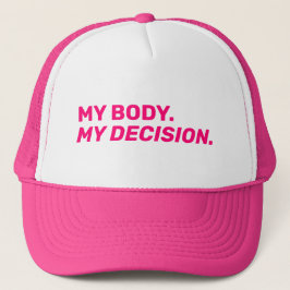 Gorra De Camionero Mi cuerpo mi decisión es minimalista de color rosa