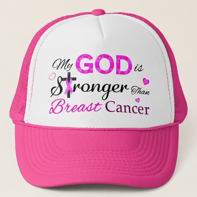 Gorra De Camionero Mi DIOS es más fuerte que el cáncer de mama (Anverso)