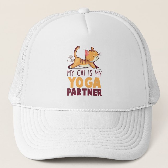 Gorra De Camionero Mi Gato Es Mi Socio De Yoga - Estirando Gato (Anverso)