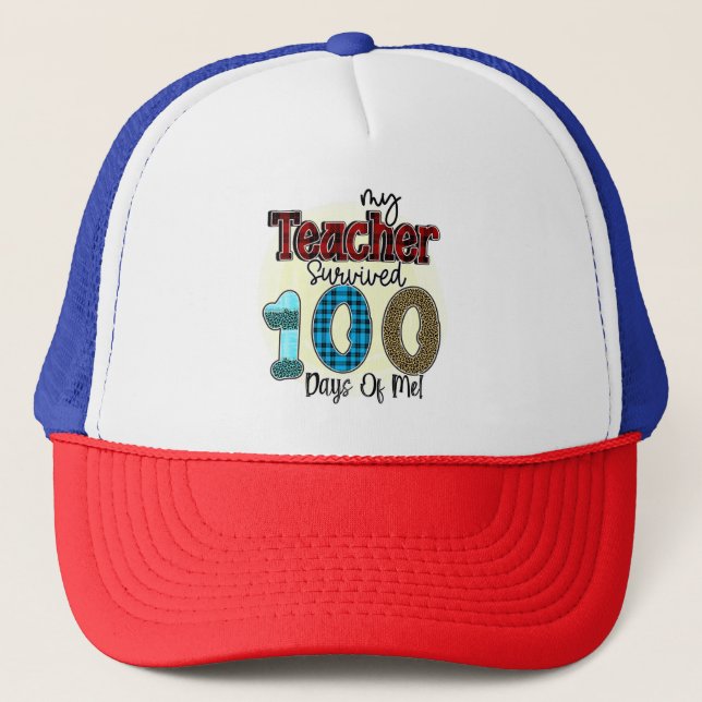 Gorra De Camionero Mi profesor sobrevivió a 100 días de mí, gracioso (Anverso)