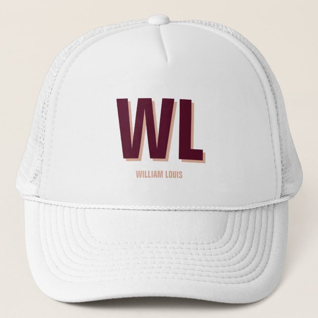 Gorra De Camionero Minimalist Burgundy Pink Personalized Monogram  (Anverso)