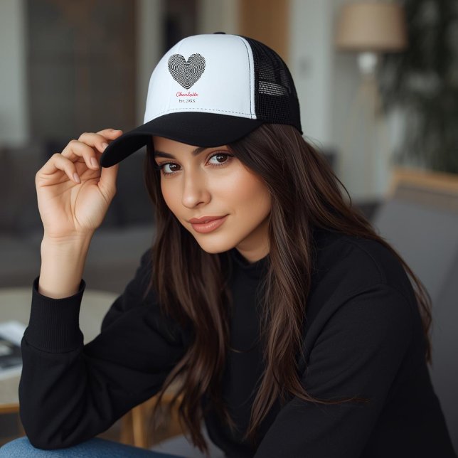 Gorra De Camionero Minimalist Heart Fingerprint Personalized Name (Subido por el creador)