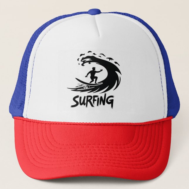 Gorra De Camionero Minimalist Surfer Silhouette Wave Hat (Anverso)