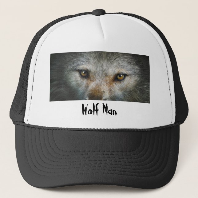 Gorra De Camionero Mirando los ojos de Gray Wolf Wildlife Art (Anverso)