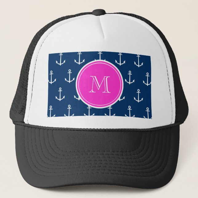 Gorra De Camionero Modelo blanco de las anclas de los azules marinos, (Anverso)