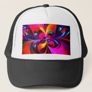 Gorra De Camionero Modern Floral Resumen Arte Patrón Azul Rojo #07